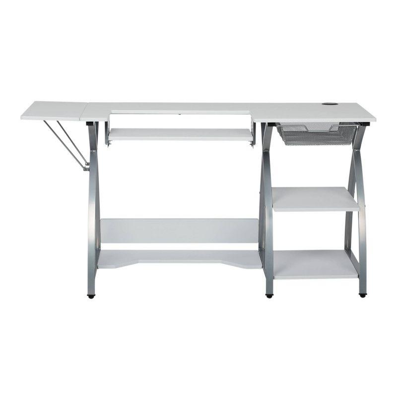 Comet Plus White and Silver Multipurpose Sewing Desk with Shelves