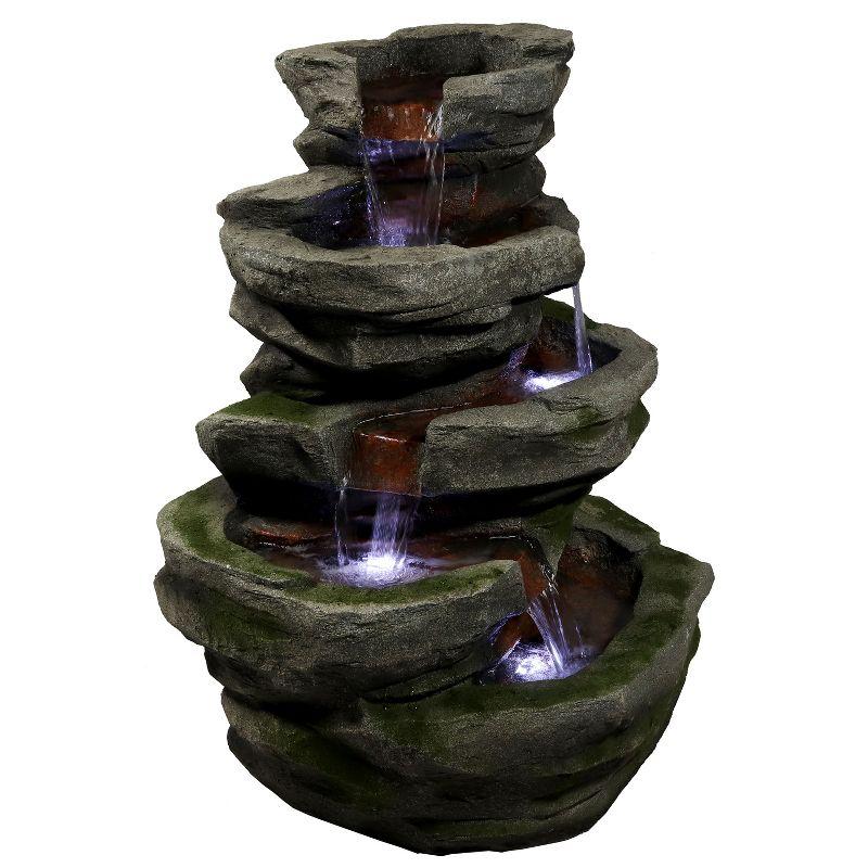 Sunnydaze 31"H Electric Polyresin and Fiberglass Lighted Cobblestone Waterfall Outdoor Water Fountain with LED Lights