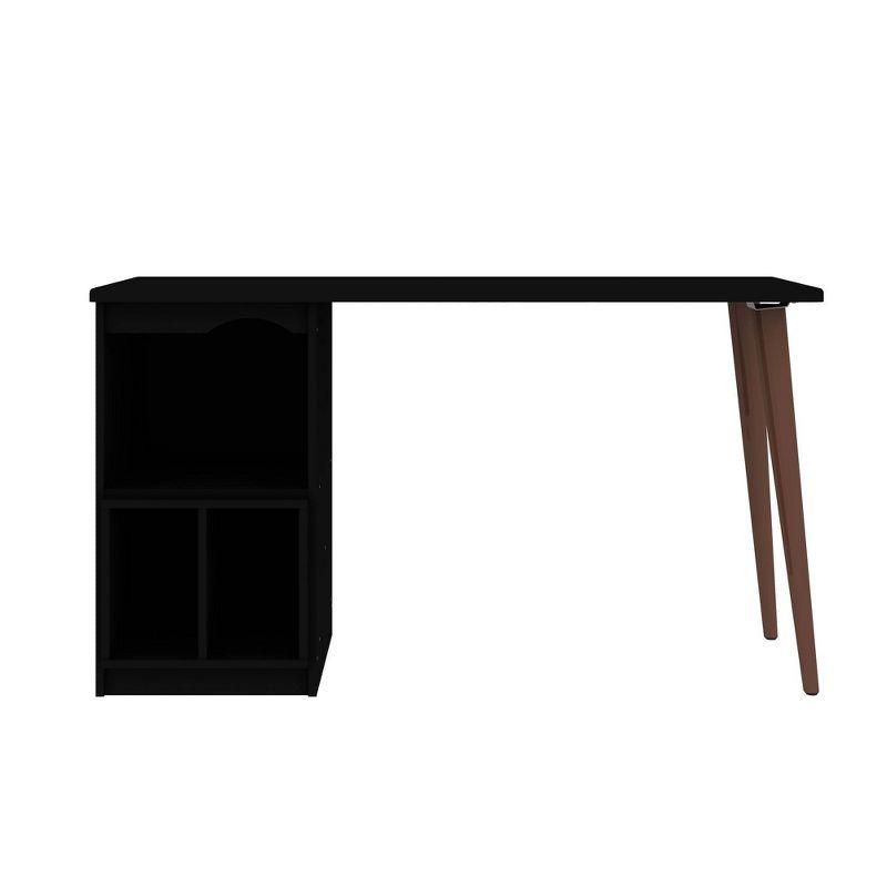 Hampton 54'' Black Mid-Century Modern Office Desk with Open Shelving