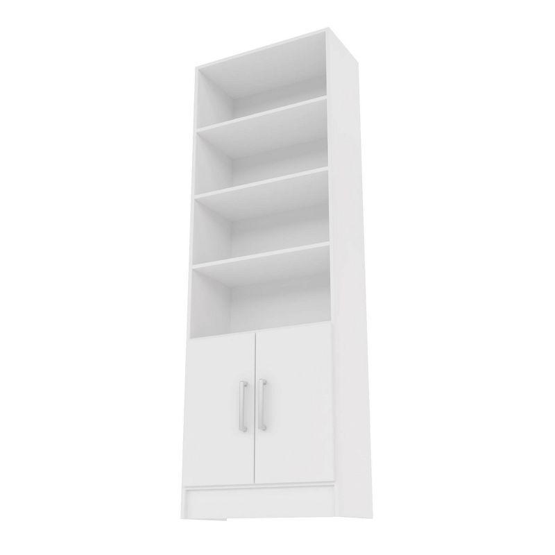 Catarina Sleek White Wood Cabinet with Concealed & Open Shelves