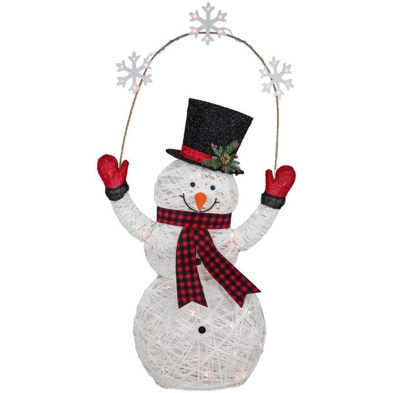 57" White LED Lighted Snowman with Snowflakes Outdoor Decoration