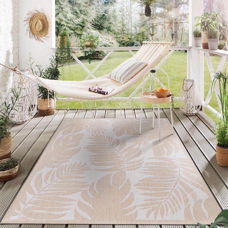 World Rug Gallery Floral Leaves Textured Flat Weave Indoor/Outdoor Area Rug - NATURAL 7'10"X10'