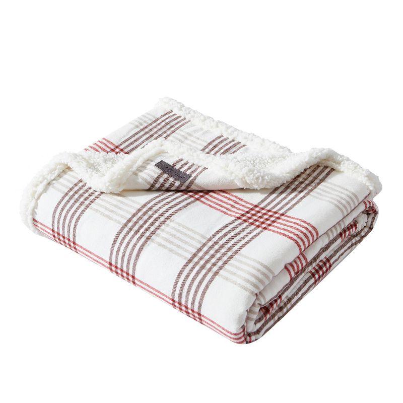 Eddie Bauer Printed Flannel/Sherpa Throw Blanket