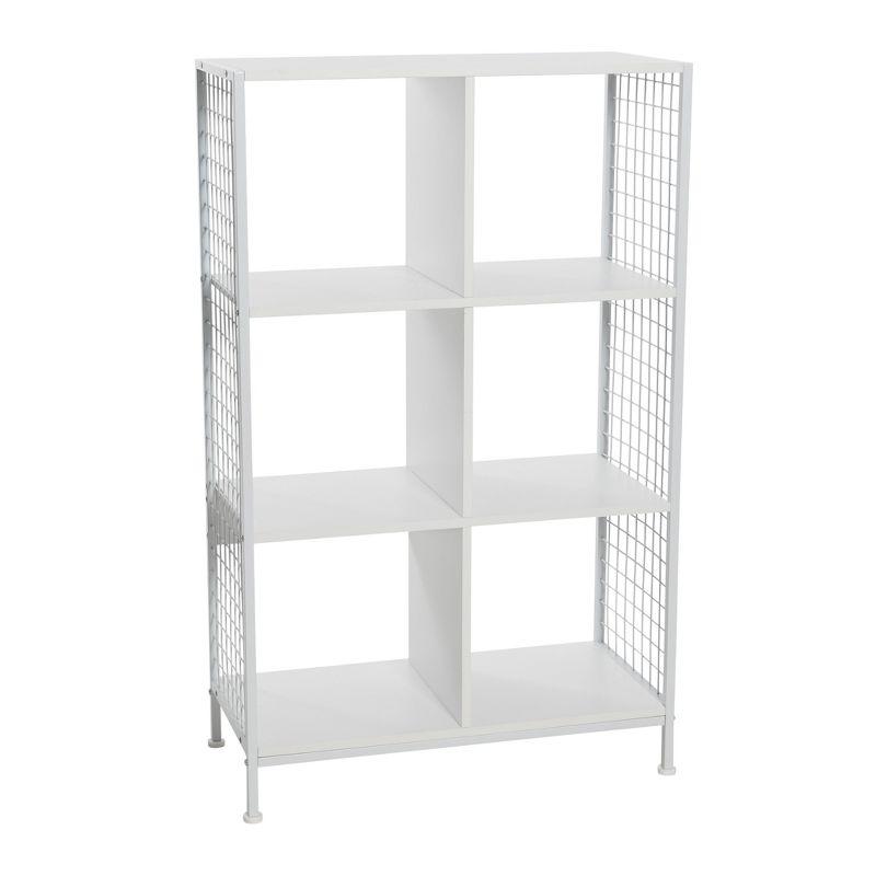 Household Essentials Trellis Open Storage Bookshelf with 6 Cube Compartments Scandinavian White and White Metal