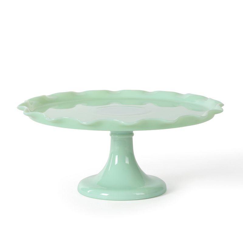 Martha Stewart Highbrook 11" Handmade Jadeite Glass Cake Stand - Ruffle Trim