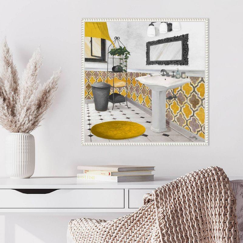 Yellow and Gray Bathroom Framed Canvas Wall Art