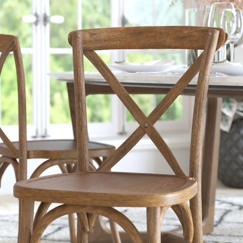 Elegant Dark Natural Elm Wood X-Back Dining Chair