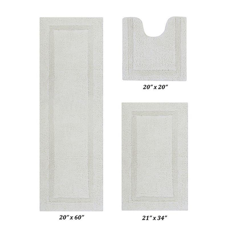 Better Trends Lux 100% Cotton Tufted Solid Reversible Bath Rug Set 3 PC (20" x 20" | 21" x 34" | 20" x 60") - Ivory