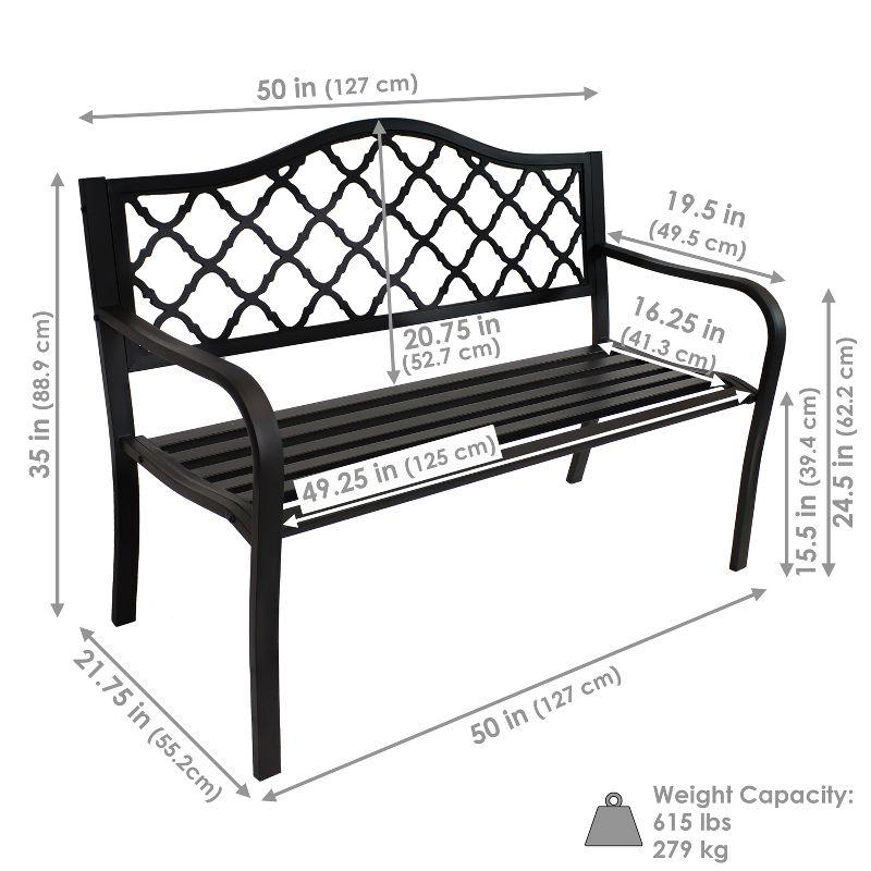 Sunnydaze 2-Person Lattice Design Black Cast Iron Outdoor Garden Bench