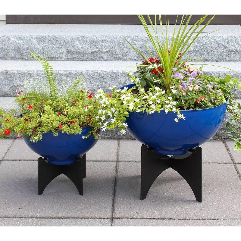 ACHLA Designs 16" Wide Planter Bowl Galvanized Steel with Black Wrought Iron Norma Plant Stand French Blue: No Assembly, Indoor/Outdoor Use