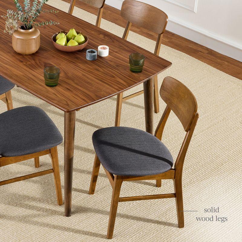 George Oliver 7-Piece Mid-Century Modern Upholstered Dining Set, Wooden Table W/ 6 Chairs - Walnut/Gray