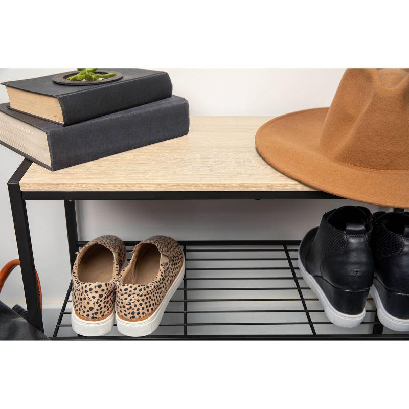 3 Tier Shoe Rack Black Metal with Natural Wood - Brightroom™