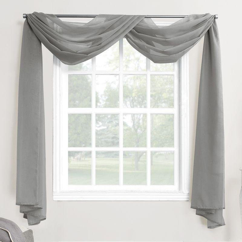 59"x216" No. 918 Sheer Emily Voile Rod Pocket Window Curtain Scarf Charcoal Gray: Transitional Indoor Decor