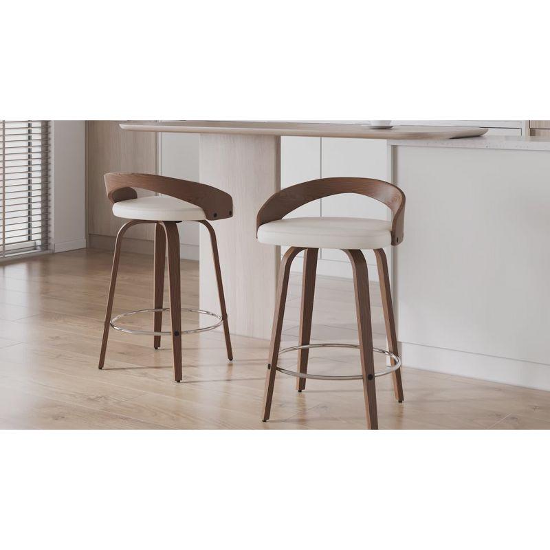 Set of 2 White Swivel Counter Stools with Wood Legs