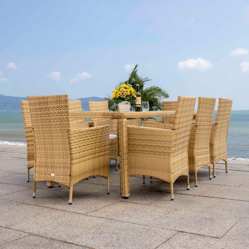 Safavieh Hailee 8 - Person Wicker Patio Dining Set with Rectangular Table , Cushions Included
