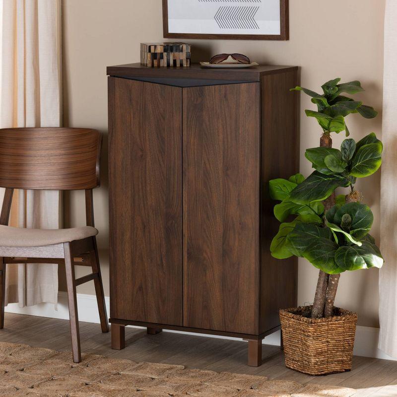 Talon Two-Tone Wood 2 Door Shoe Storage Cabinet Walnut Brown/Dark Gray - Baxton Studio