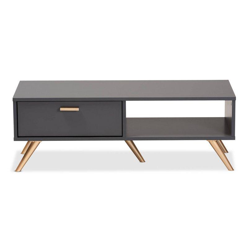 Dark Grey and Gold Wood Coffee Table with Storage Drawer