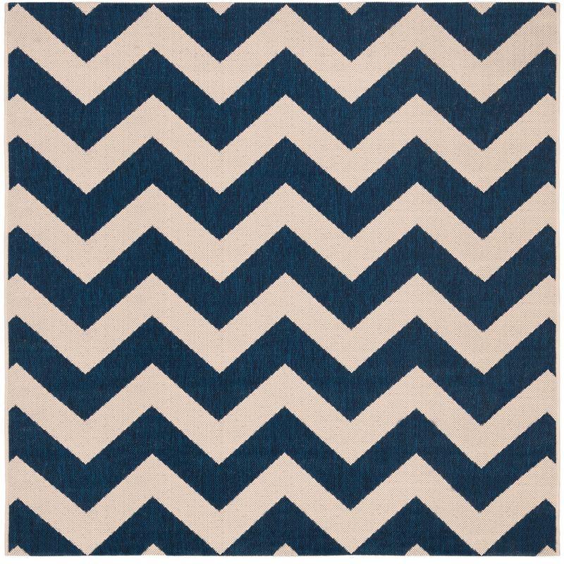 Courtyard CY6244 Power Loomed Indoor and Outdoor Area Rug - Navy/Beige - 5'3"x5'3" - Safavieh