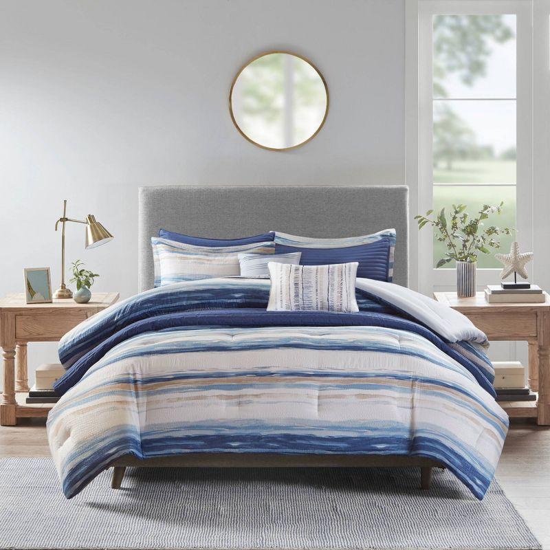 Marina 8 Piece Printed Seersucker Comforter and Quilt Set Collection