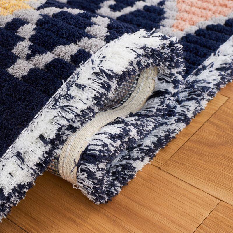 Navy and Multicolor Hand-knotted Rectangular Synthetic Rug