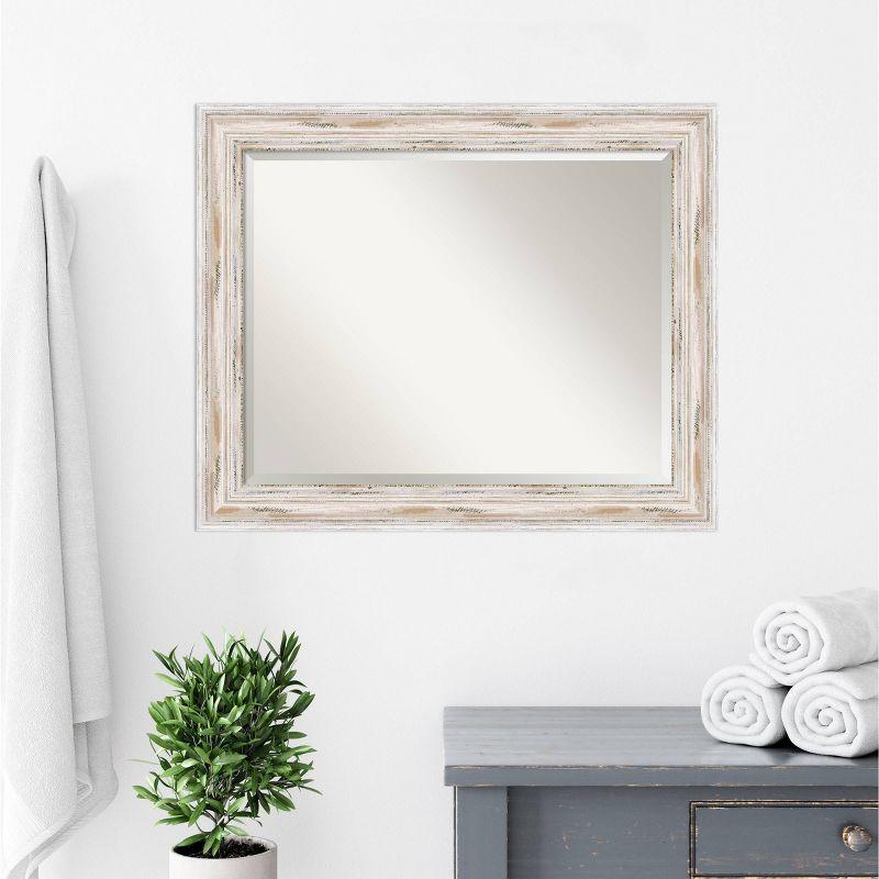 33" x 27" Alexandria White Wash Framed Wall Mirror - Amanti Art: Beveled, No Assembly Required
