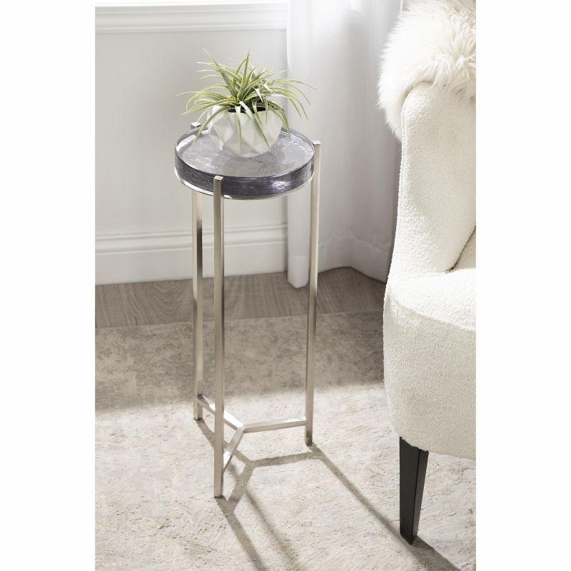 Elegant Round Wood and Glass Drink Table, 11.6" x 25.4"