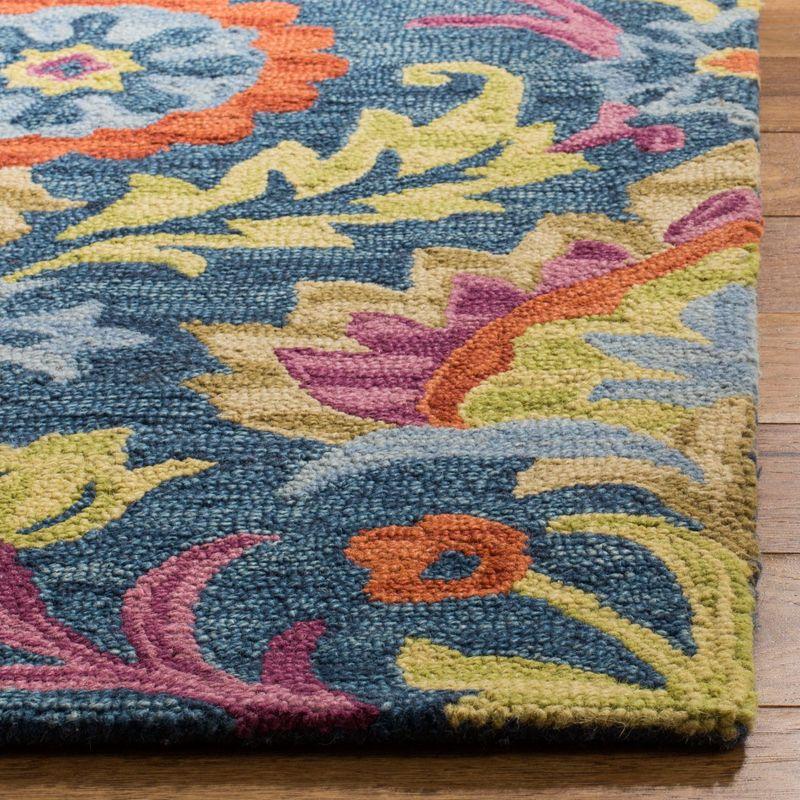 Hand-Knotted Blue Floral Wool 4' x 6' Area Rug