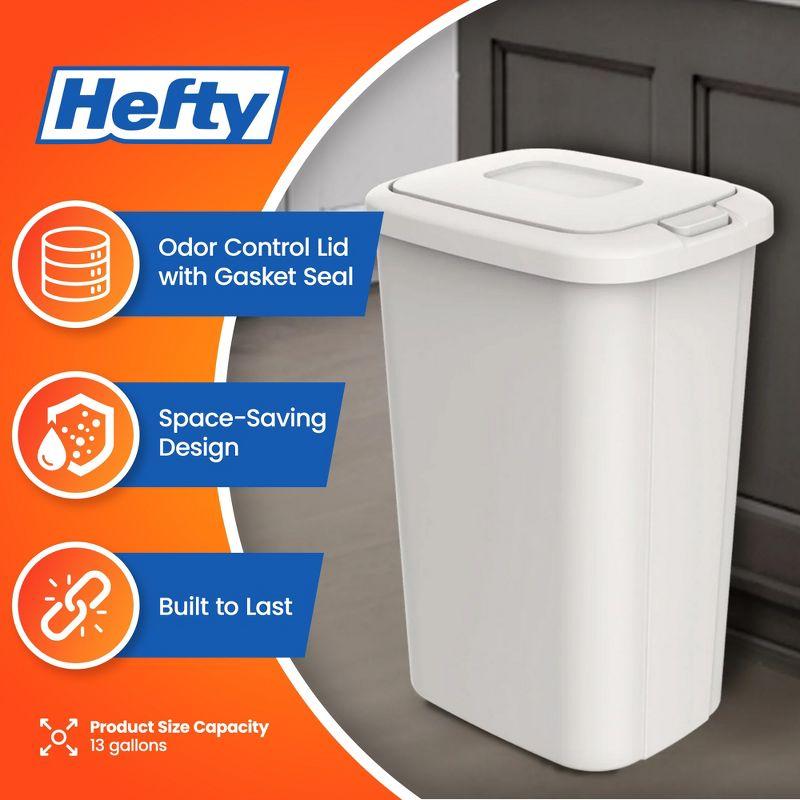 Hefty 13.3 Gallon White Plastic Touch Top Trash Can, 4 Pack