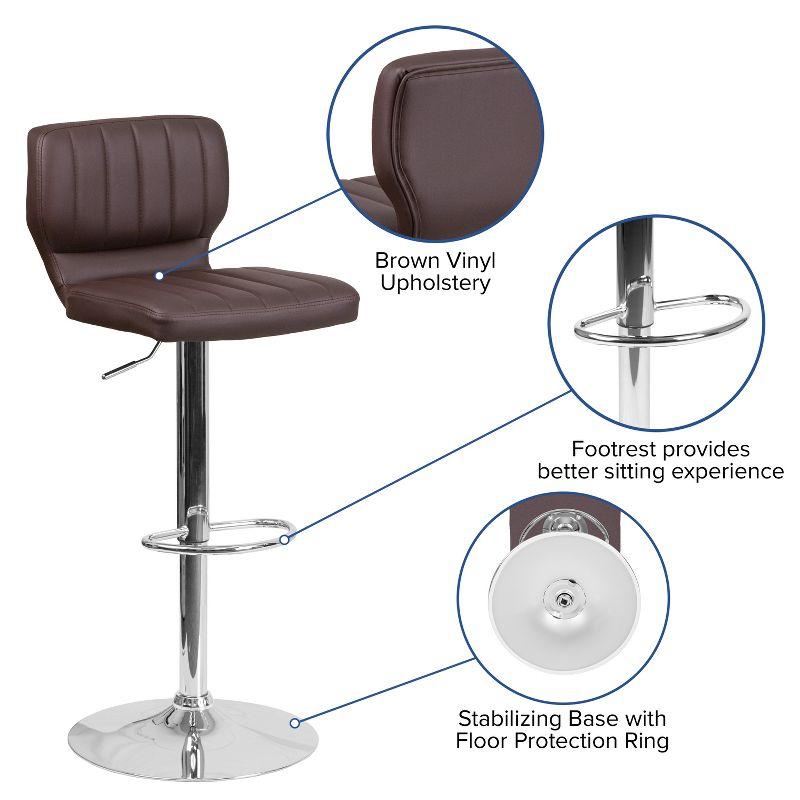 Elevate Brown Vinyl Swivel Adjustable Barstool with Chrome Finish