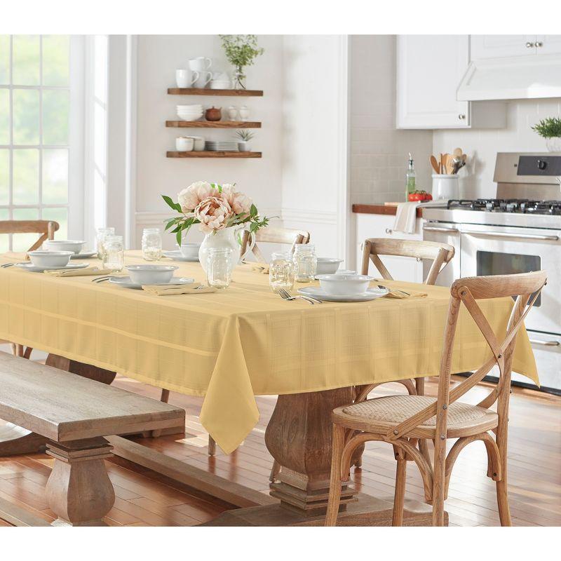 Elegance Plaid Stain & Water Resistant Tablecloth - 60" x 144" Rectangle - Ribbon Gold - Elrene Home Fashions