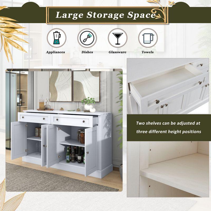Sideboard Storage Buffet Cabinet with 2 Drawers & 4 Doors Adjustable Shelves, White-ModernLuxe