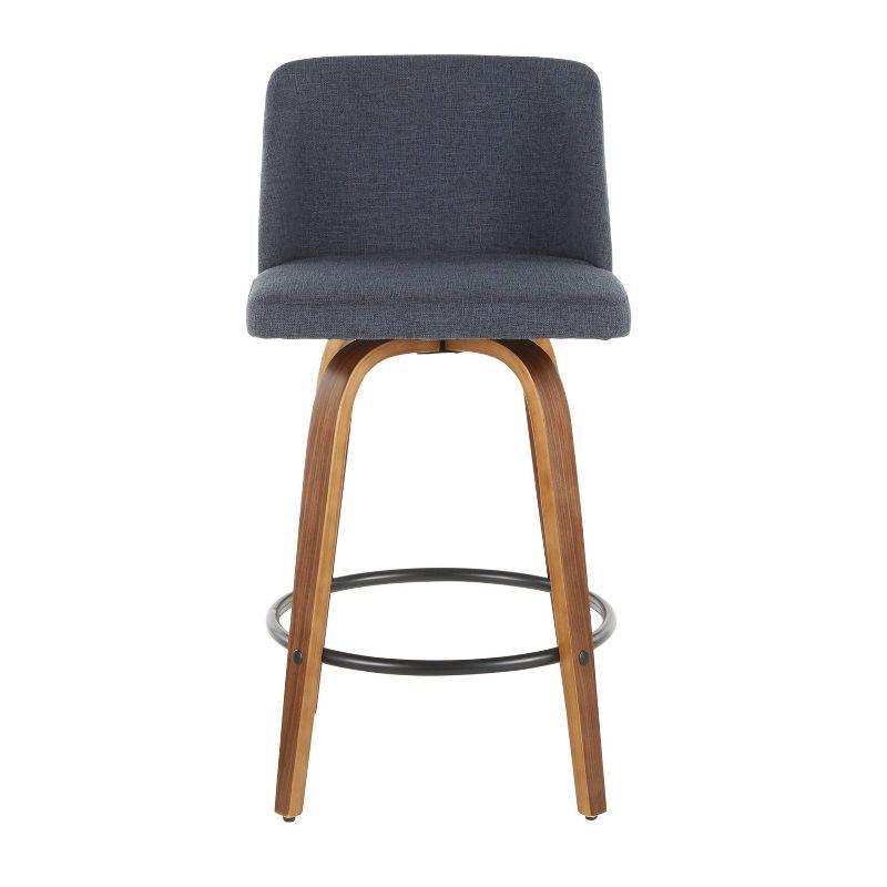 Set of 2 Toriano Mid-Century Modern Counter Height Barstools Walnut/Blue - LumiSource: Swivel, Polyester Upholstery, Wood Legs