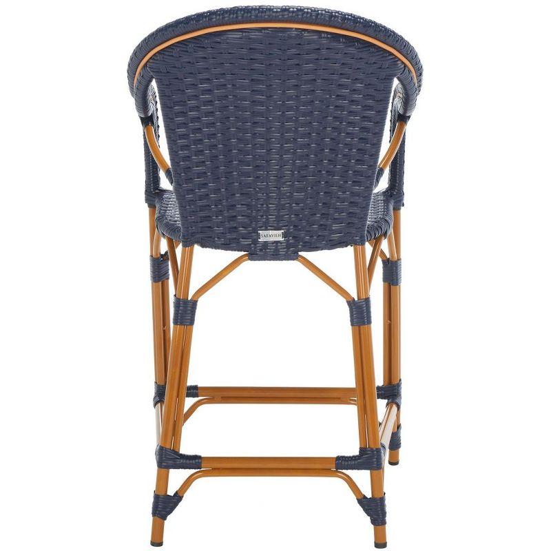 Navy Wicker and Aluminum Outdoor Counter Stool with Arms