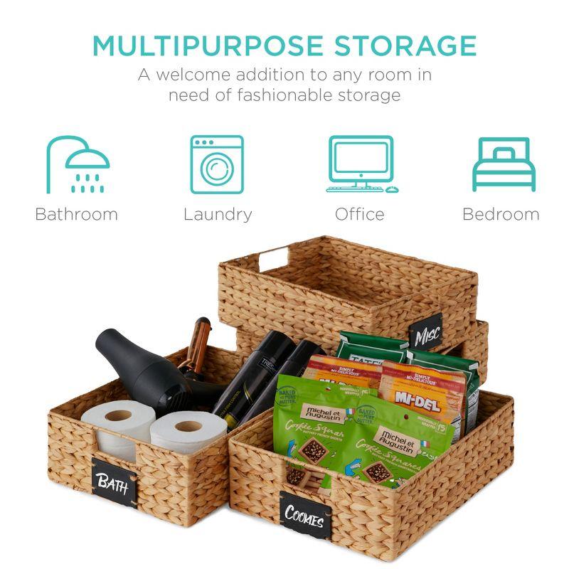 Natural Woven Water Hyacinth Storage Baskets with Chalkboard Labels