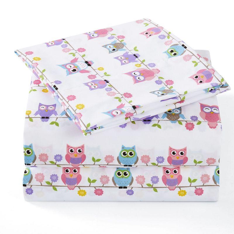 Pink Owl Print Microfiber Twin XL Kids' Sheet Set