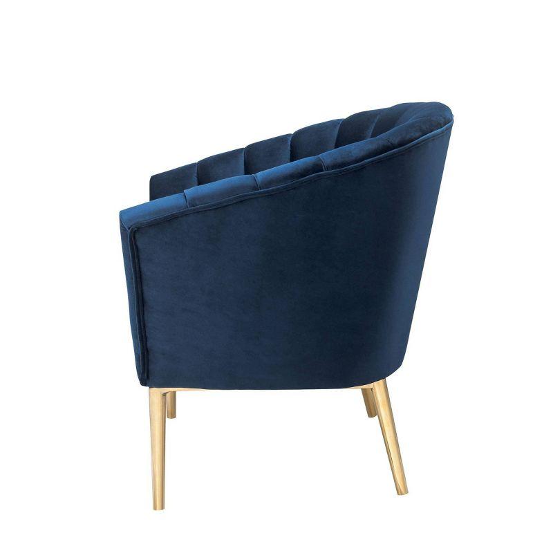 Midnight Blue Velvet Barrel Accent Chair with Gold Legs