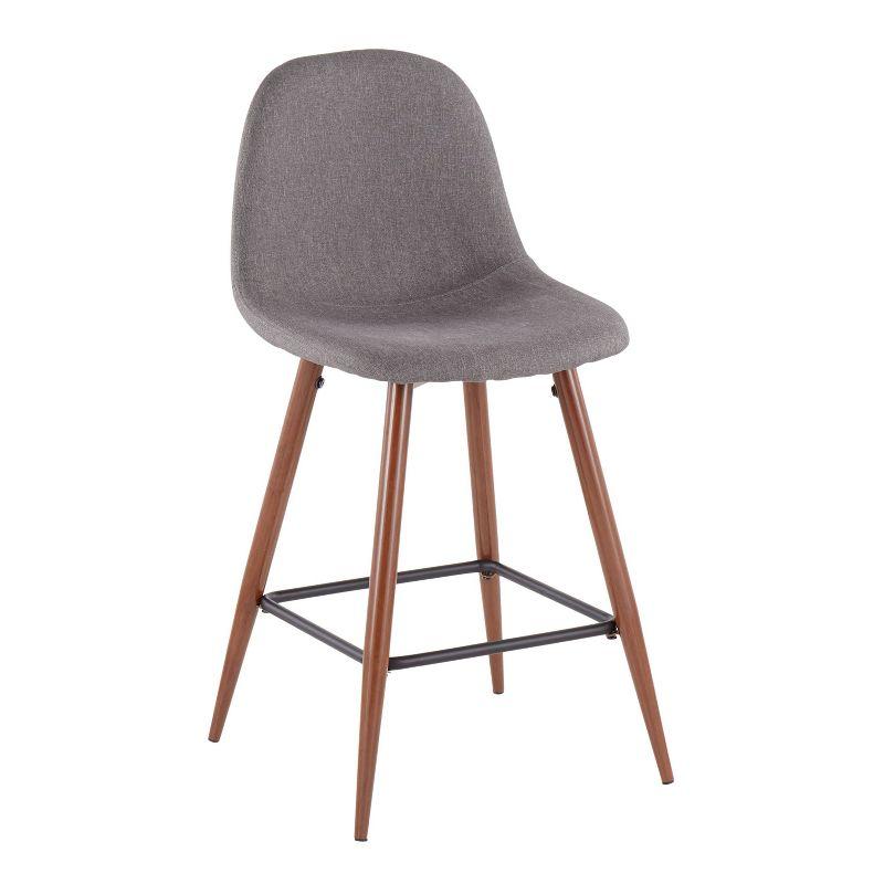 Set of 2 Pebble Mid-Century Modern Counter Height Barstools Walnut/Charcoal - LumiSource: Upholstered, Metal Legs, 250lb Capacity