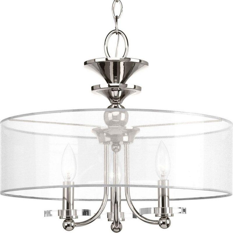 Progress Lighting Marche 3-Light Semi-Flush Convertible Fixture, Polished Nickel, Sheer Silver Organza Shade