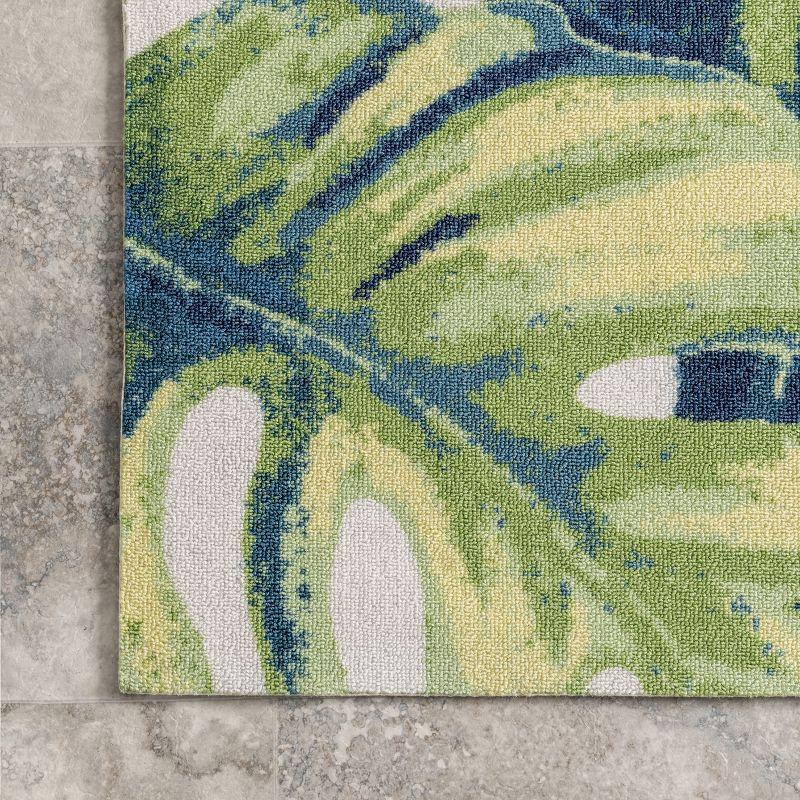 Tropical Leaf Design Blue Synthetic Square Indoor/Outdoor Rug