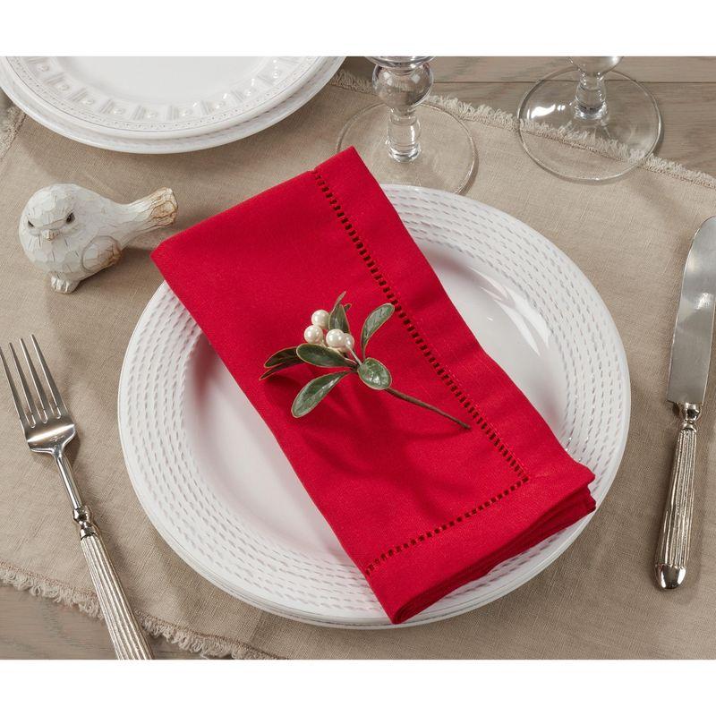 Saro Lifestyle Dinner Napkin With Hemstitch Border Design (Set of 12), Red, 18"x18"