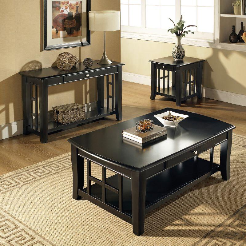 Black Hardwood Rectangular Console Table with Storage