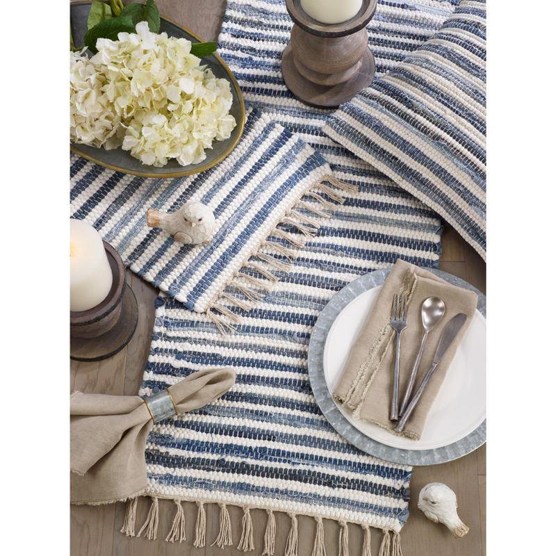 Saro Lifestyle Striped Denim Chindi Placemat, 14"x20" Oblong, Denim (Set of 4)