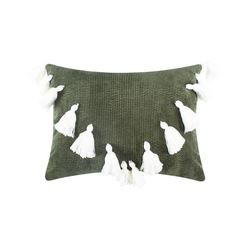 Sage Corduroy Box Throw Pillow with Cream Tassels