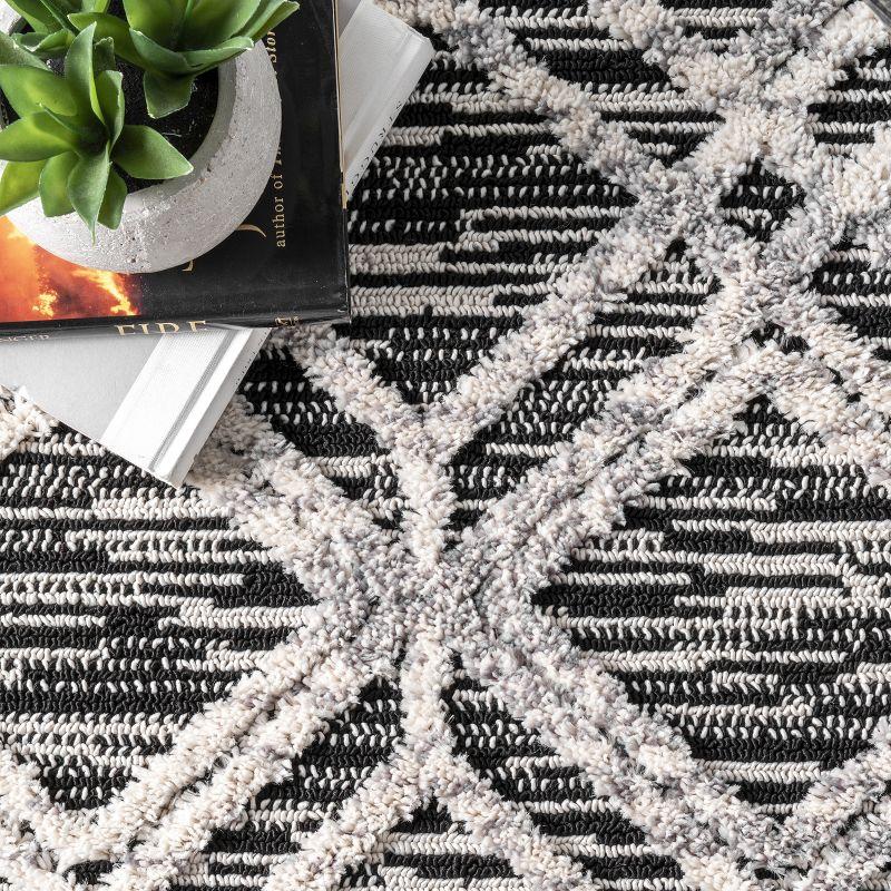Nuloom 4x6 Ansley Moroccan Tassel Indoor Area Rug, Grey, High-Low Textured Bohemian Design, Plush High Pile, Stain Resistant, Bedroom, Living Room
