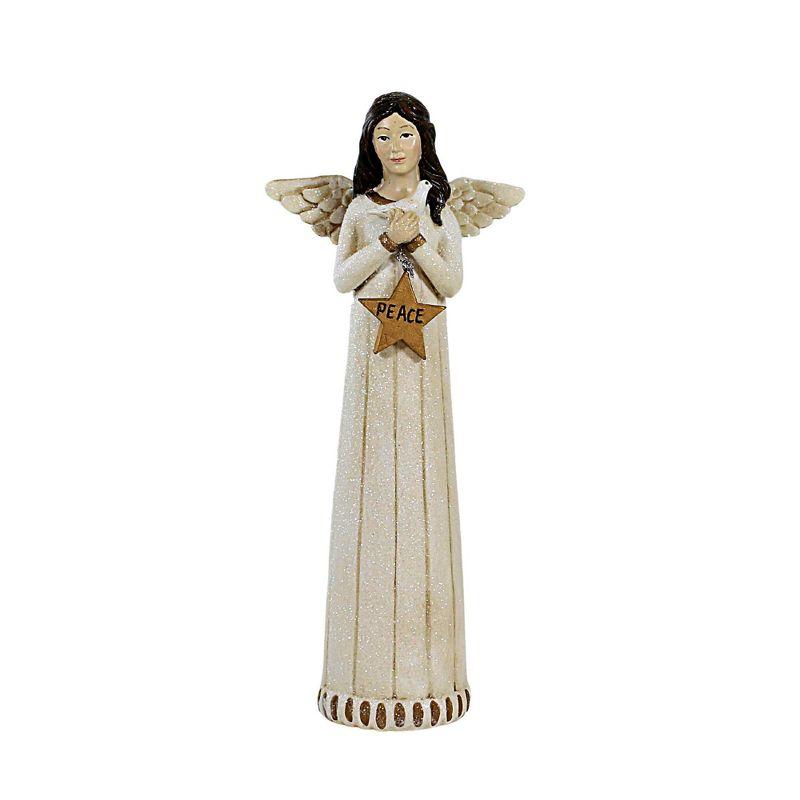 9.5 Inch Glittering Resin Angel Figurine with Dove and Star