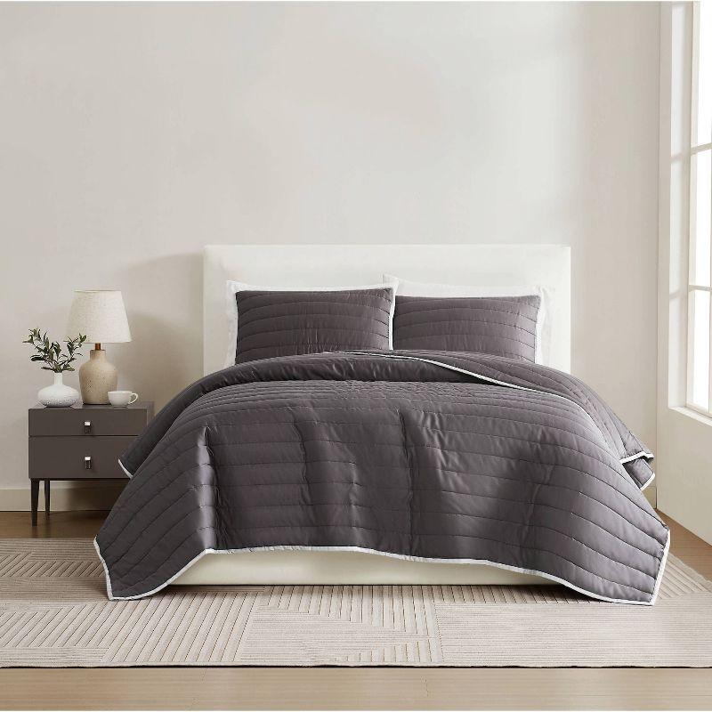 Christian Siriano 3pc Full/Queen Cotton Sateen Quilt Set Dark Gray