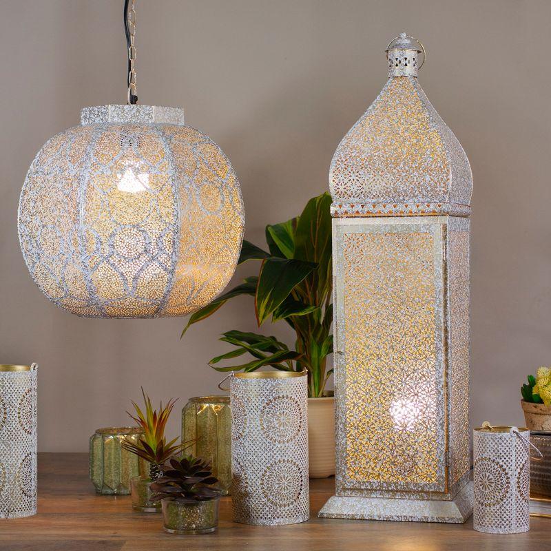 30.5" White and Gold Moroccan Style Lantern Floor Lamp