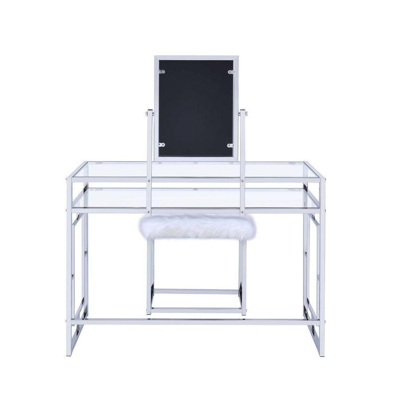 Acme Furniture Carenze Ii Vanity Table White Faux Fur/Chrome Finish