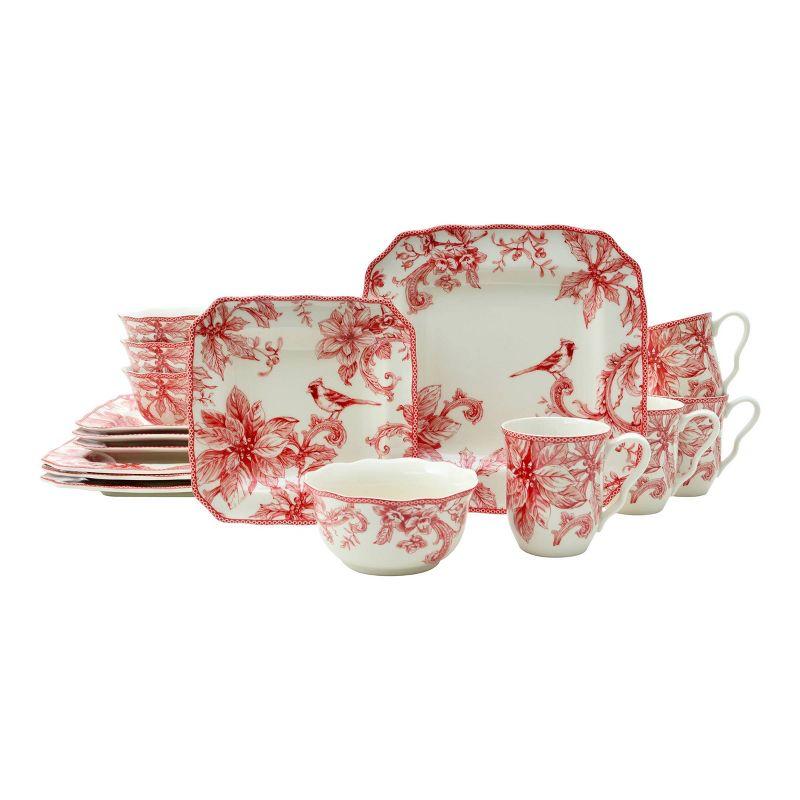 222 Fifth 222 Fifth Christmas Lane Red 16-Piece Porcelain Dinnerware Set - Service For 4, Plates, Bowls & Mugs