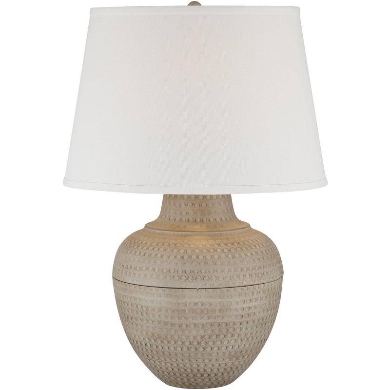 Barnes and Ivy Rustic Farmhouse Table Lamp 27 1/4" Tall Natural Beige Hammered Metal White Linen Fabric Drum Shade for Living Room